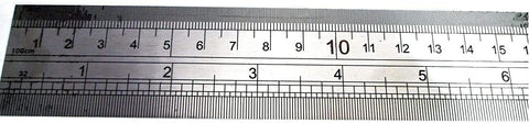 Azbvek stainless steel ruler showing double-sided metric and imperial graduations for precise measuring.