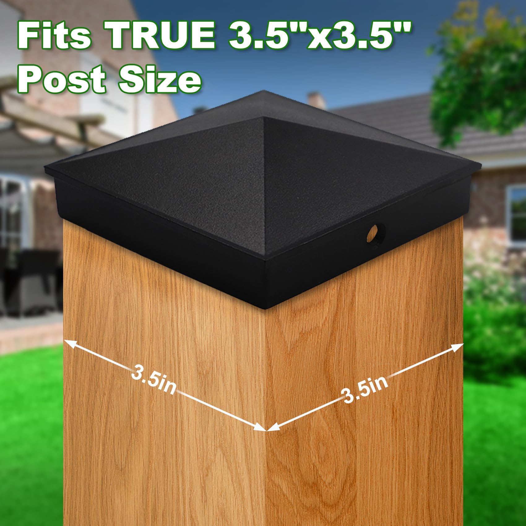 Azdele 4x4 pyramid post cap side view with matte black finish