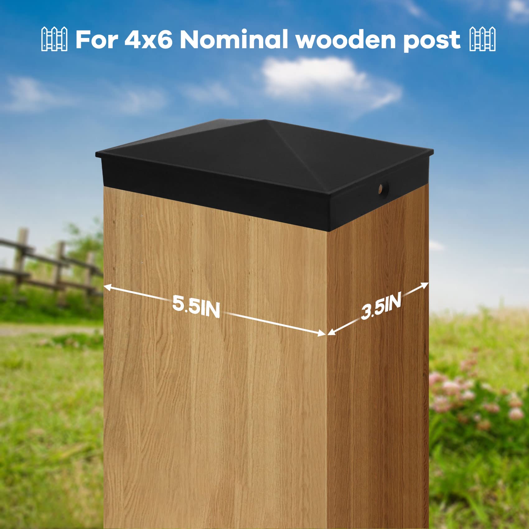 Azdele aluminum post cap with screws ensures sturdy installation on 3.5 x 5.5 inch posts.