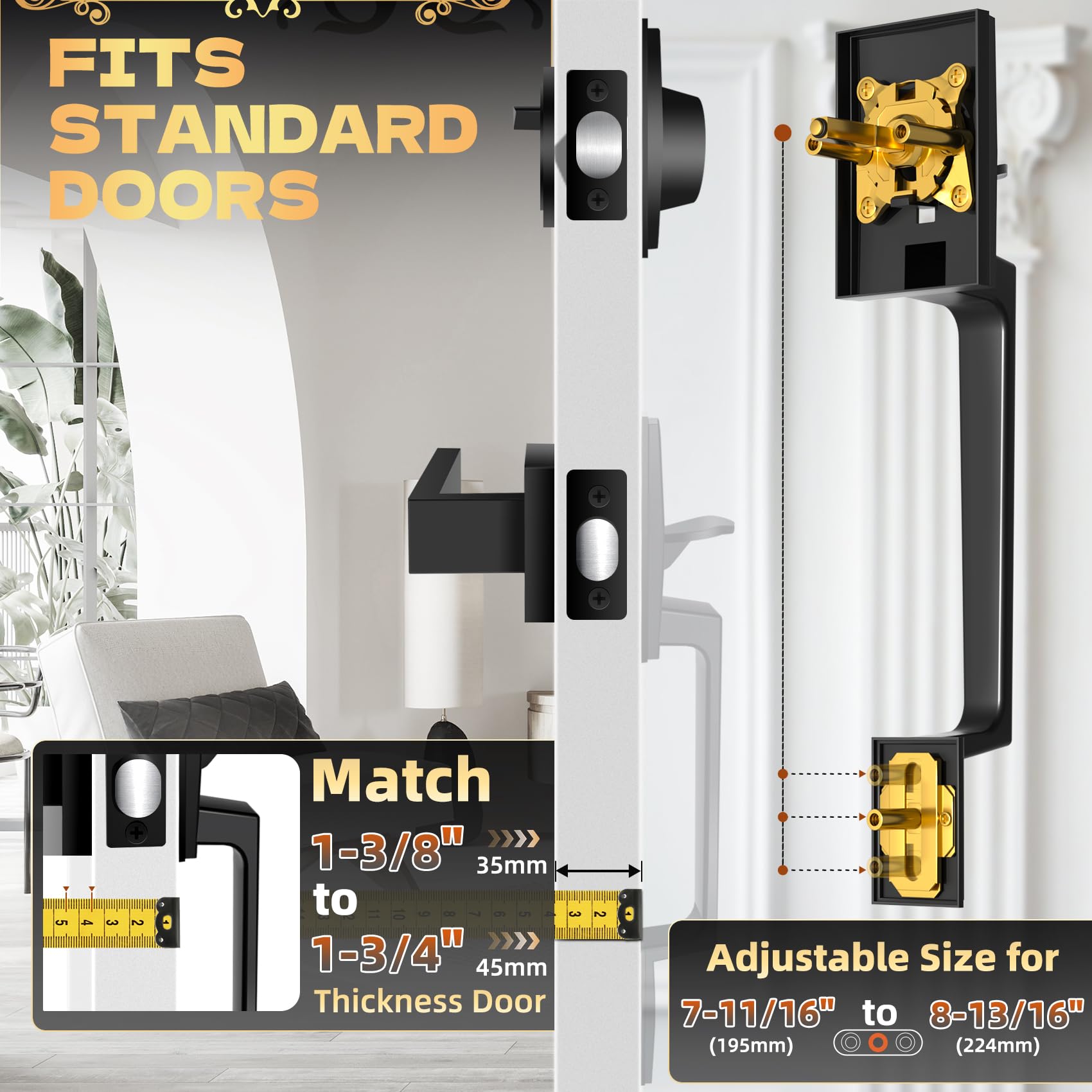 Azdele front door lock set deadbolt close-up highlighting durable zinc alloy construction.