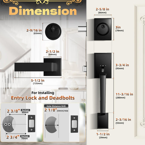 Azdele matte black exterior set installed on door, modern style and security.
