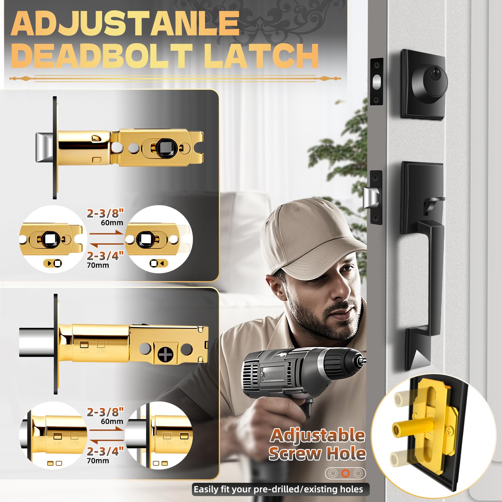 Azdele matte black lever close-up showing reversible design for both door sides.