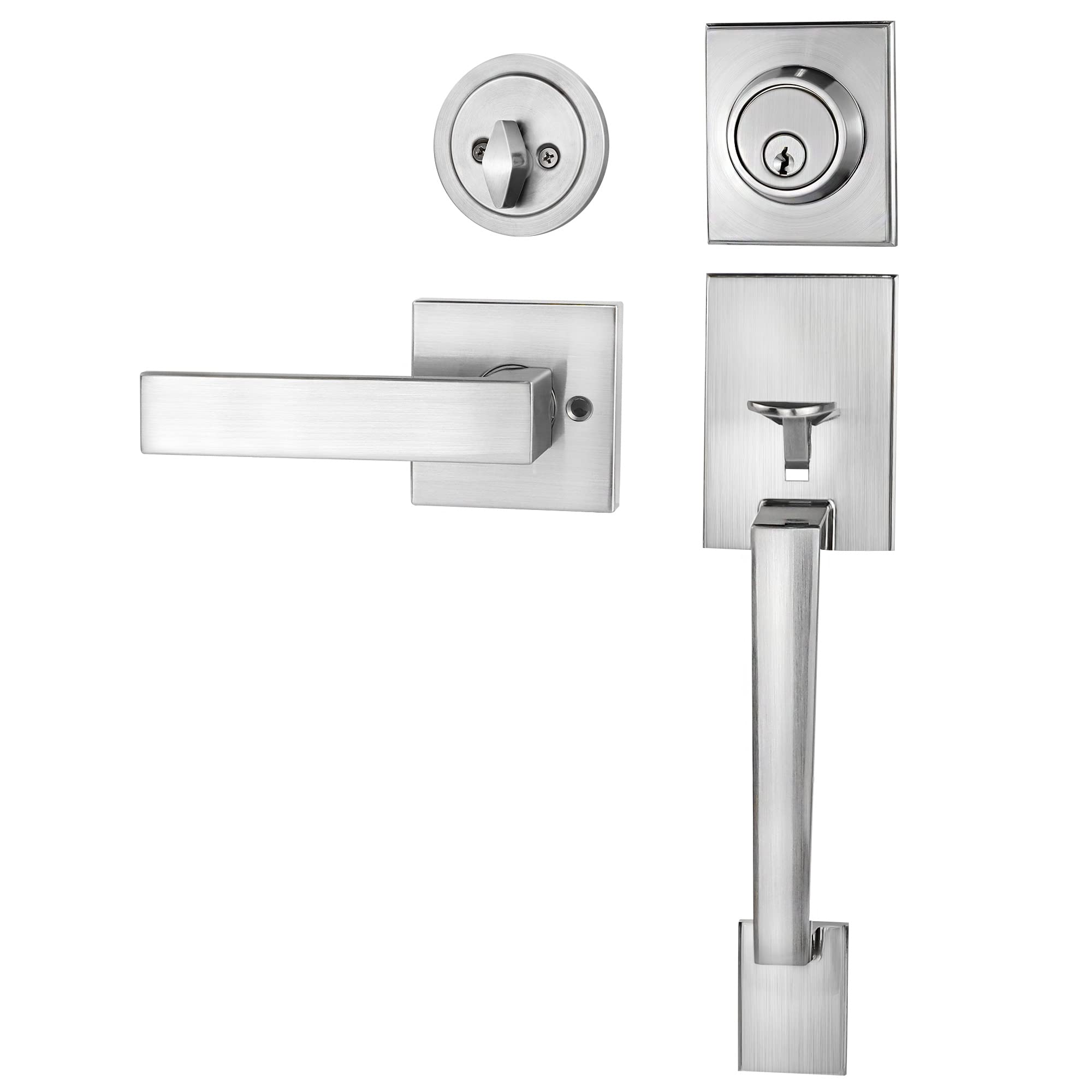 Azdele front door handle satin nickel for exterior doors; durable and modern.