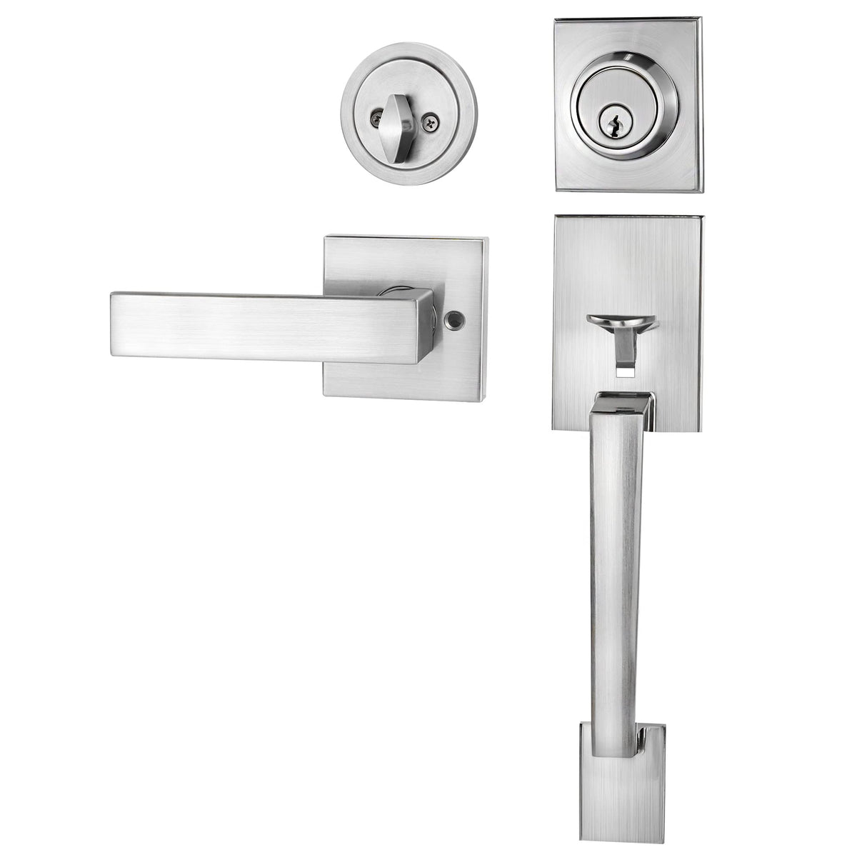 Azdele front door handle satin nickel for exterior doors; durable and modern.