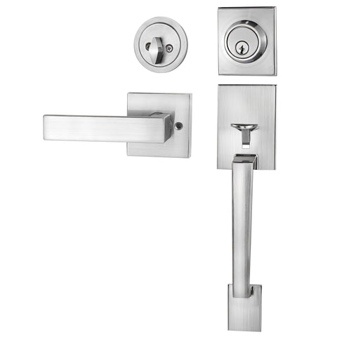 Azdele front door handle satin nickel for exterior doors; durable and modern.