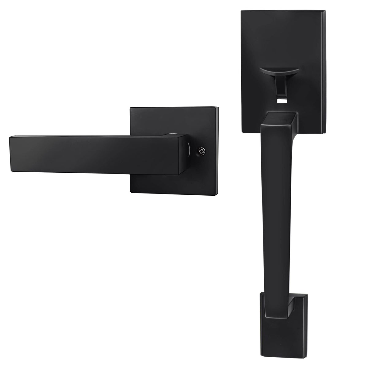 Azdele matte black front door handle set for exterior doors with durable hardware