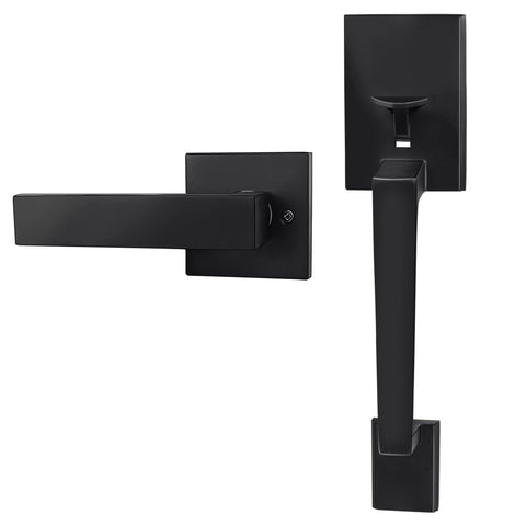 Azdele matte black front door handle set for exterior doors with durable hardware