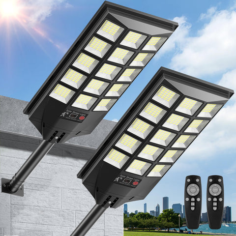 Azeivk solar lights outdoor pack 2 front view showing yard lighting and security glow