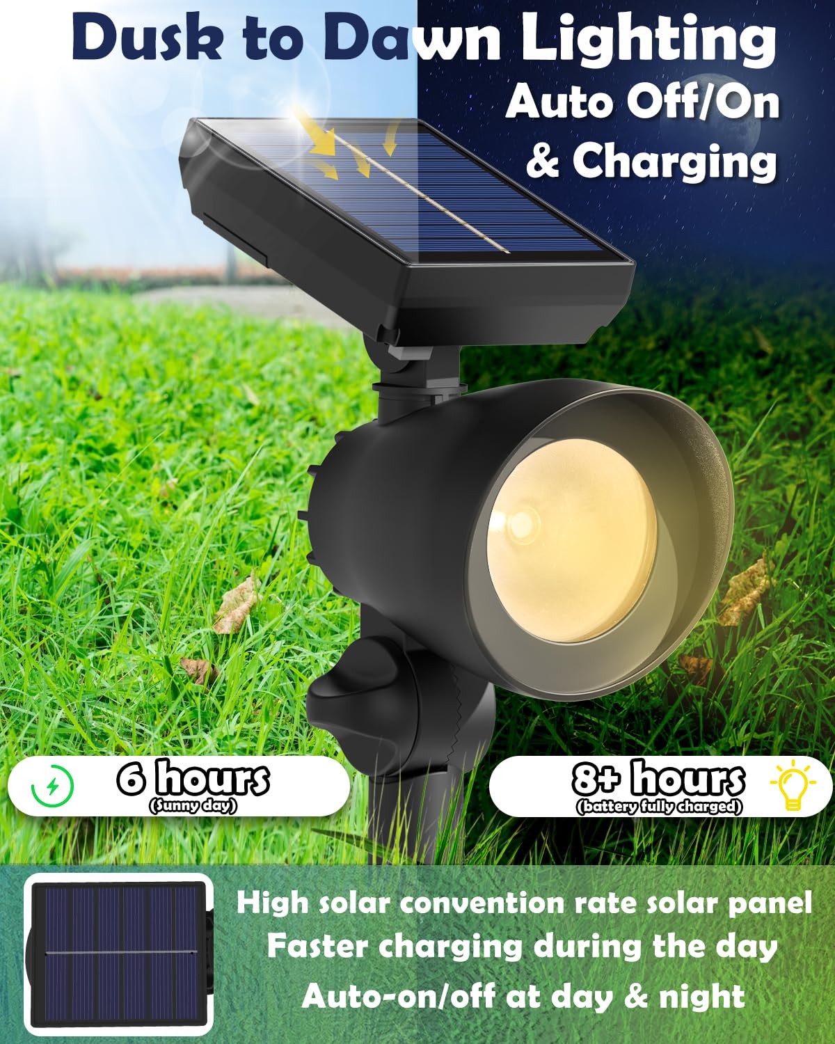 Azirier solar spot lights IP44 waterproof withstands weather.