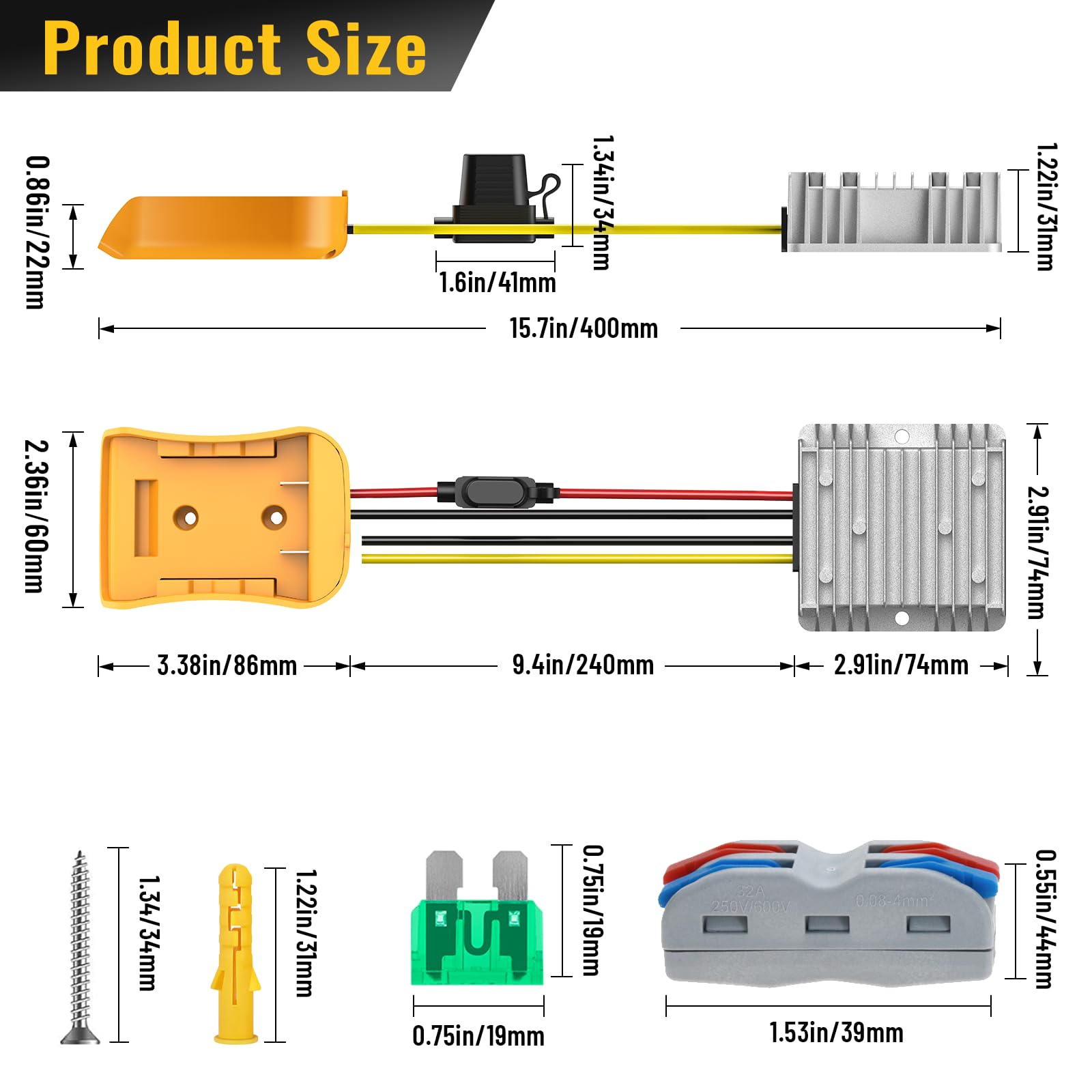 Azocek 12V devices compatible with DeWalt power tools and lights.