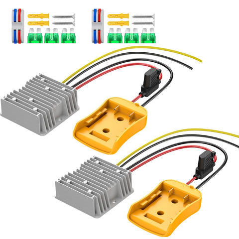 Azocek 2-pack step-down converter ready for DeWalt 20V batteries to power 12V devices.
