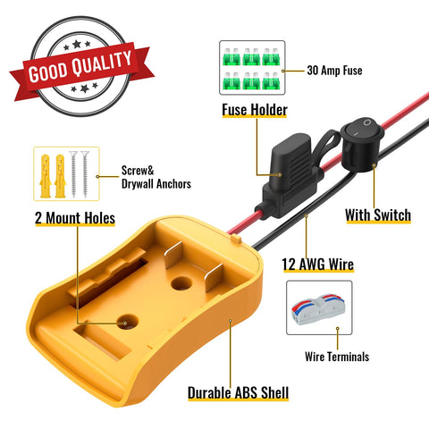 Azocek battery adapter assembly showing fuse and switch for safety