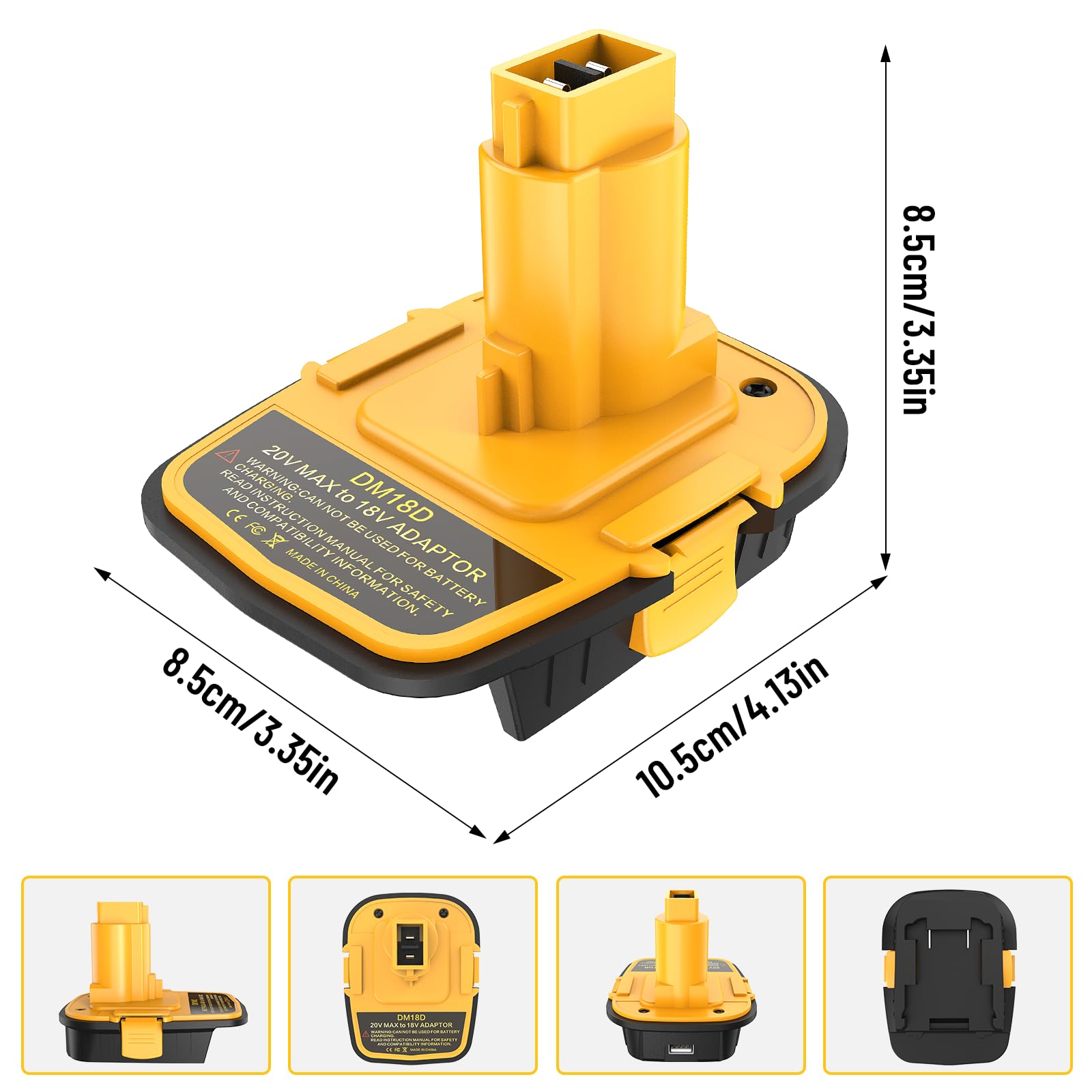 Dewalt 18V tool in use with DM18D adapter.
