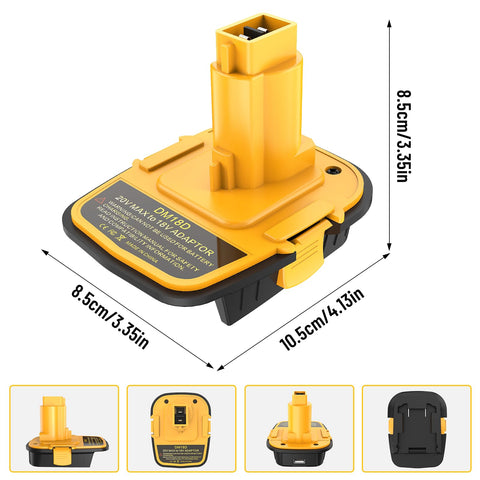Dewalt 18V tool in use with DM18D adapter.