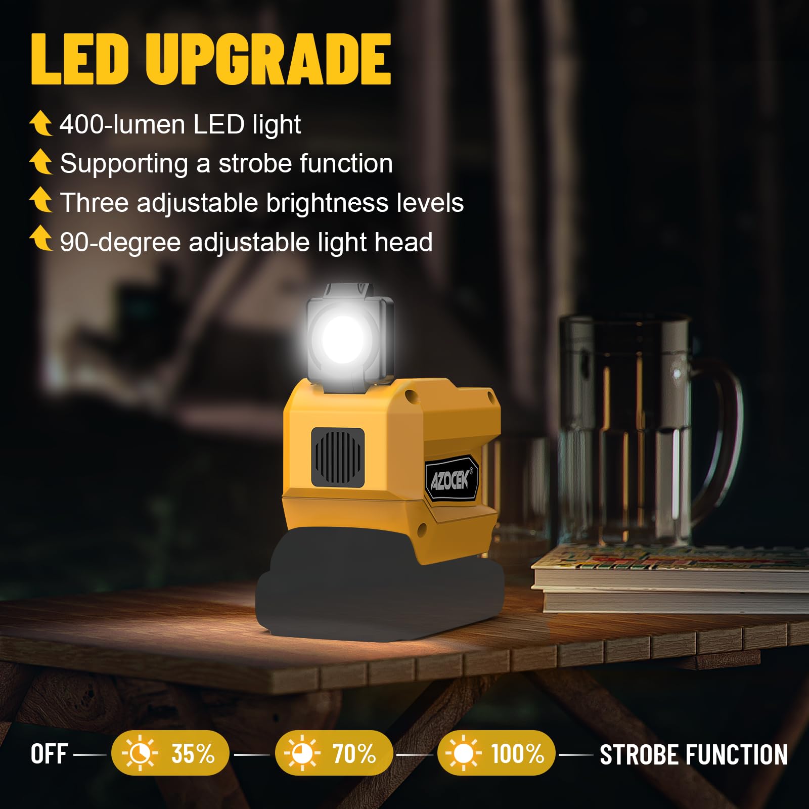 Azocek LED light with adjustable angle for versatile campsite or workshop lighting