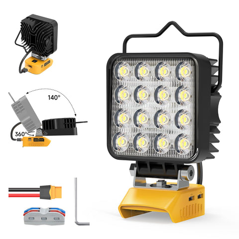 Azocek LED work light with Dewalt 20V battery compatibility for versatile site lighting.