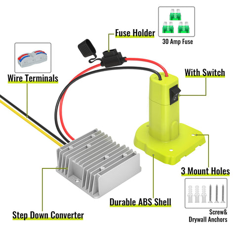 Azocek Ryobi battery adapter connection close-up enabling quick, secure attachment.