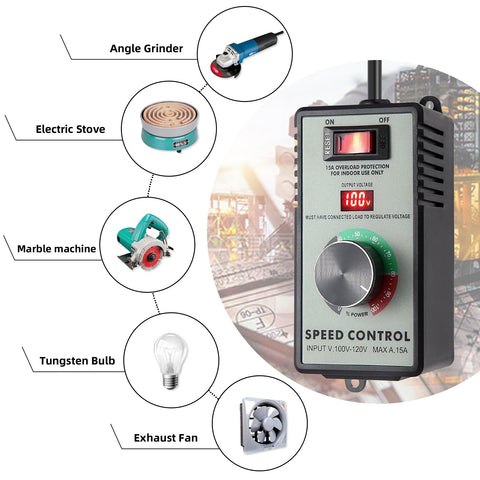 Azucyzi 120V speed controller featuring overload protection for safer operation.