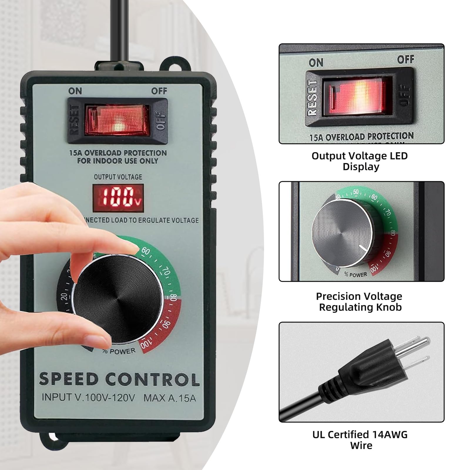 Azucyzi speed controller with clip-on design for easy plug-in installation.