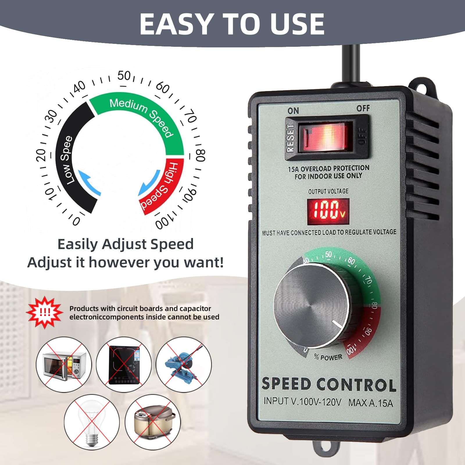 Azucyzi variable speed controller with easy installation for fans and tools.
