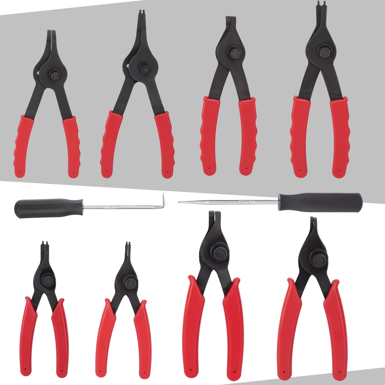 AZUNYYDS 8-Piece Clip Pliers cover internal and external rings for versatile repairs.