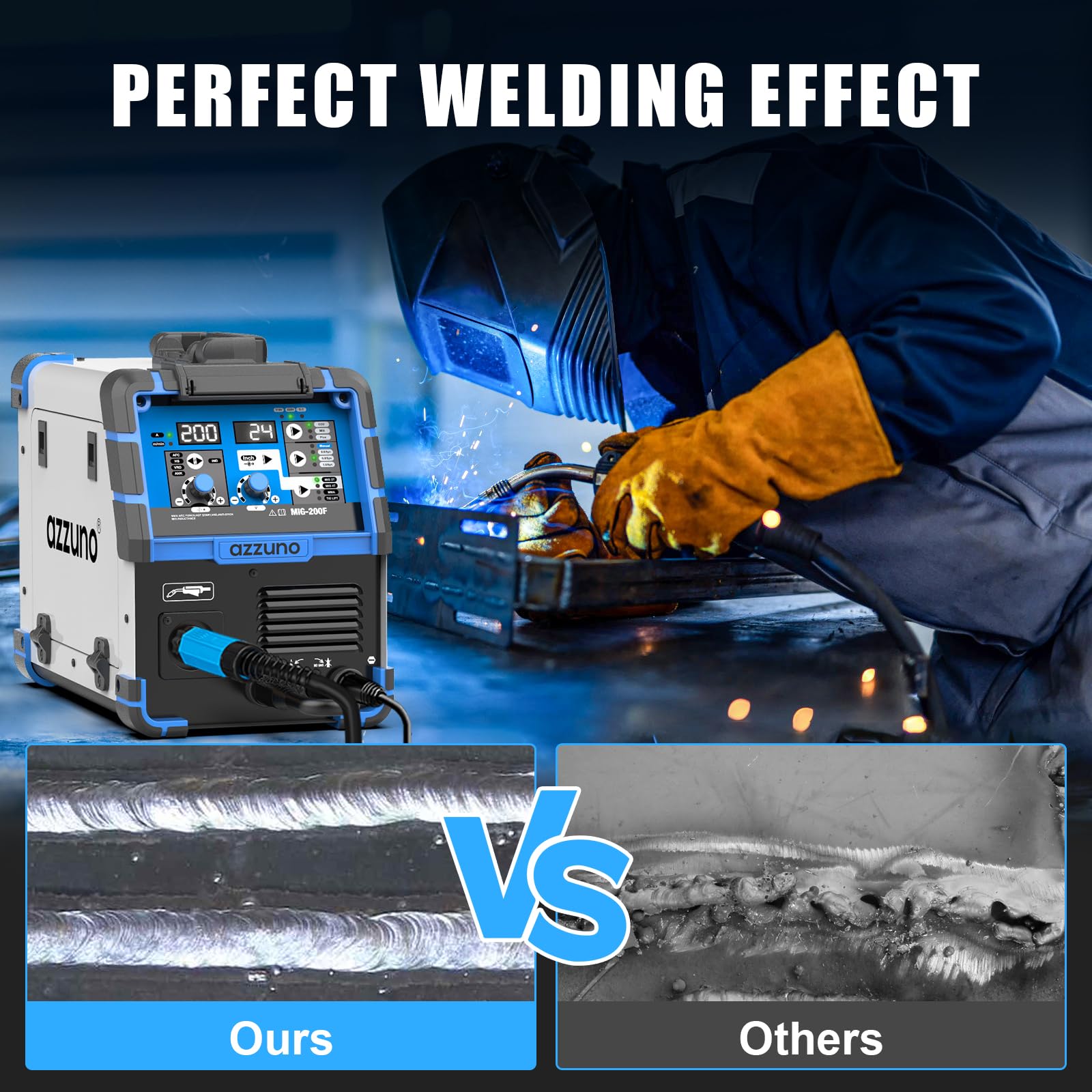 AZZUNO 200A MIG Welder Lift TIG area shows versatility for precise joints.