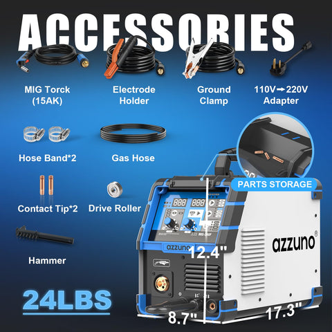 AZZUNO 200A MIG Welder sticks welding mode supports E6013 electrodes.