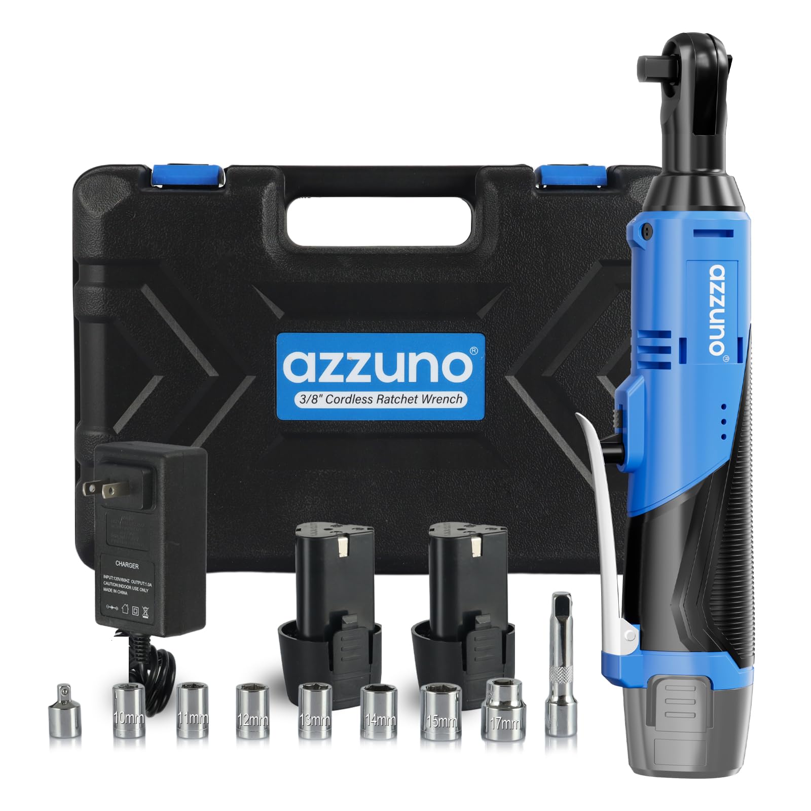 AZZUNO electric ratchet wrench 3/8 drive in action, smooth torque for quick nut removal.