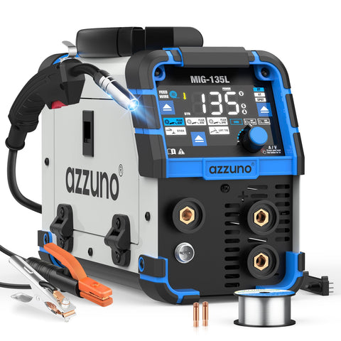 AZZUNO MIG-135L front view, compact welder ideal for small shop tasks