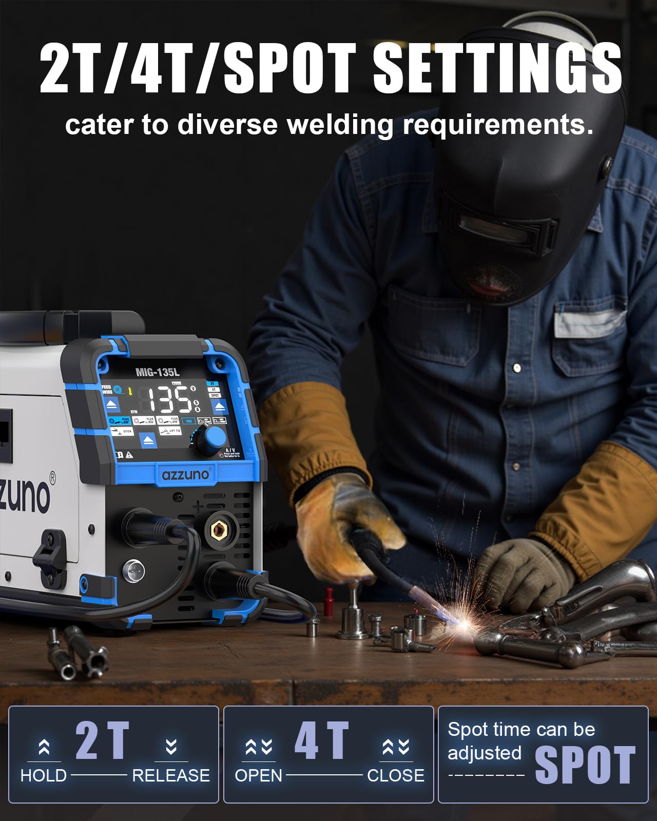 AZZUNO MIG-135L Lift TIG welding with argon shielding