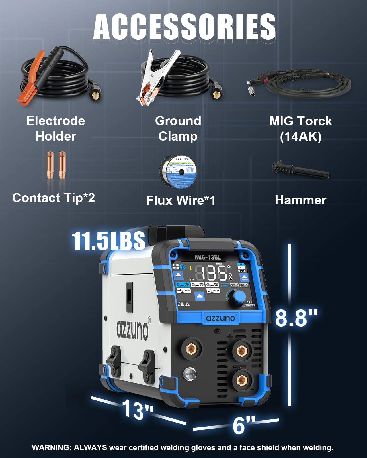 AZZUNO MIG-135L Stick welding with safety controls