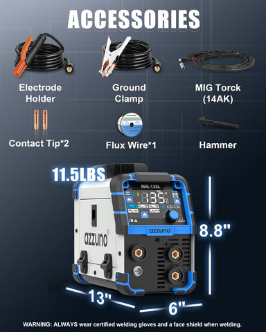 AZZUNO MIG-135L Stick welding with safety controls