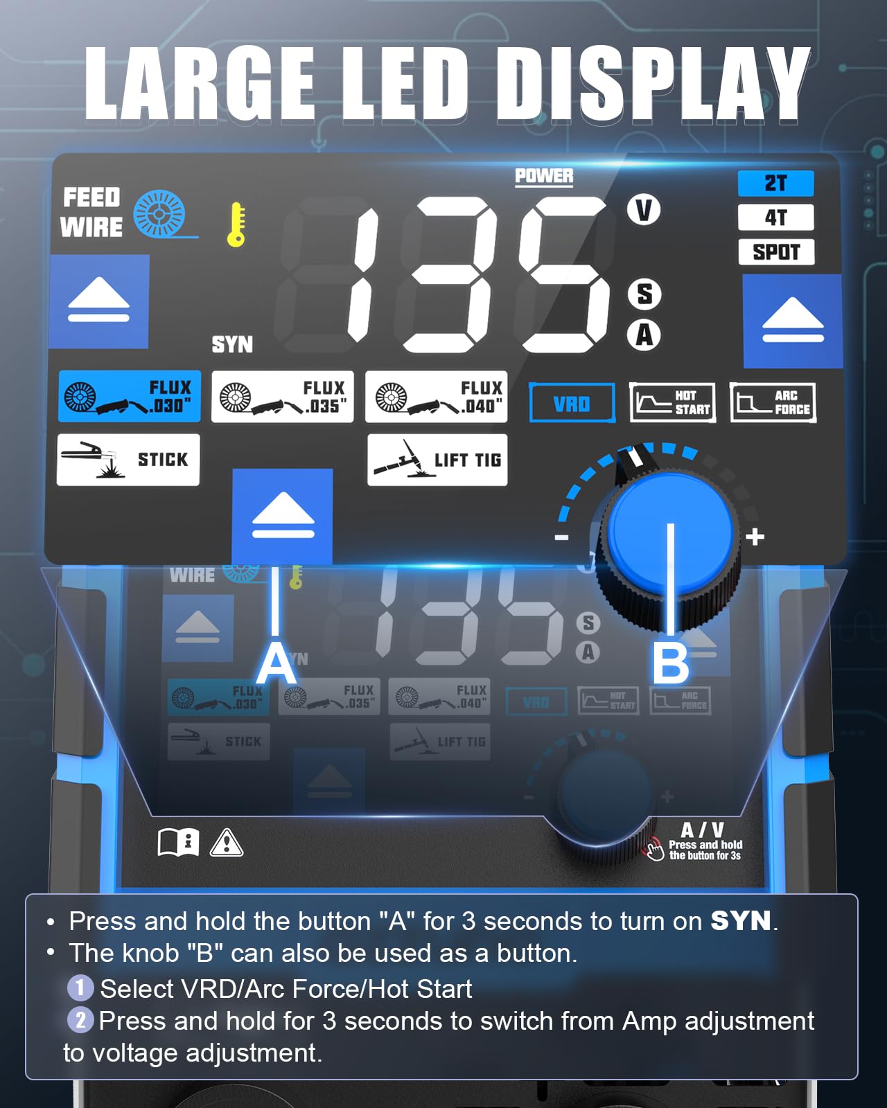AZZUNO MIG-135L synergic mode automatically tunes settings