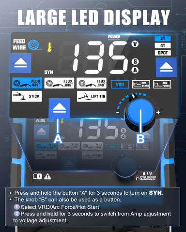 AZZUNO MIG-135L synergic mode automatically tunes settings