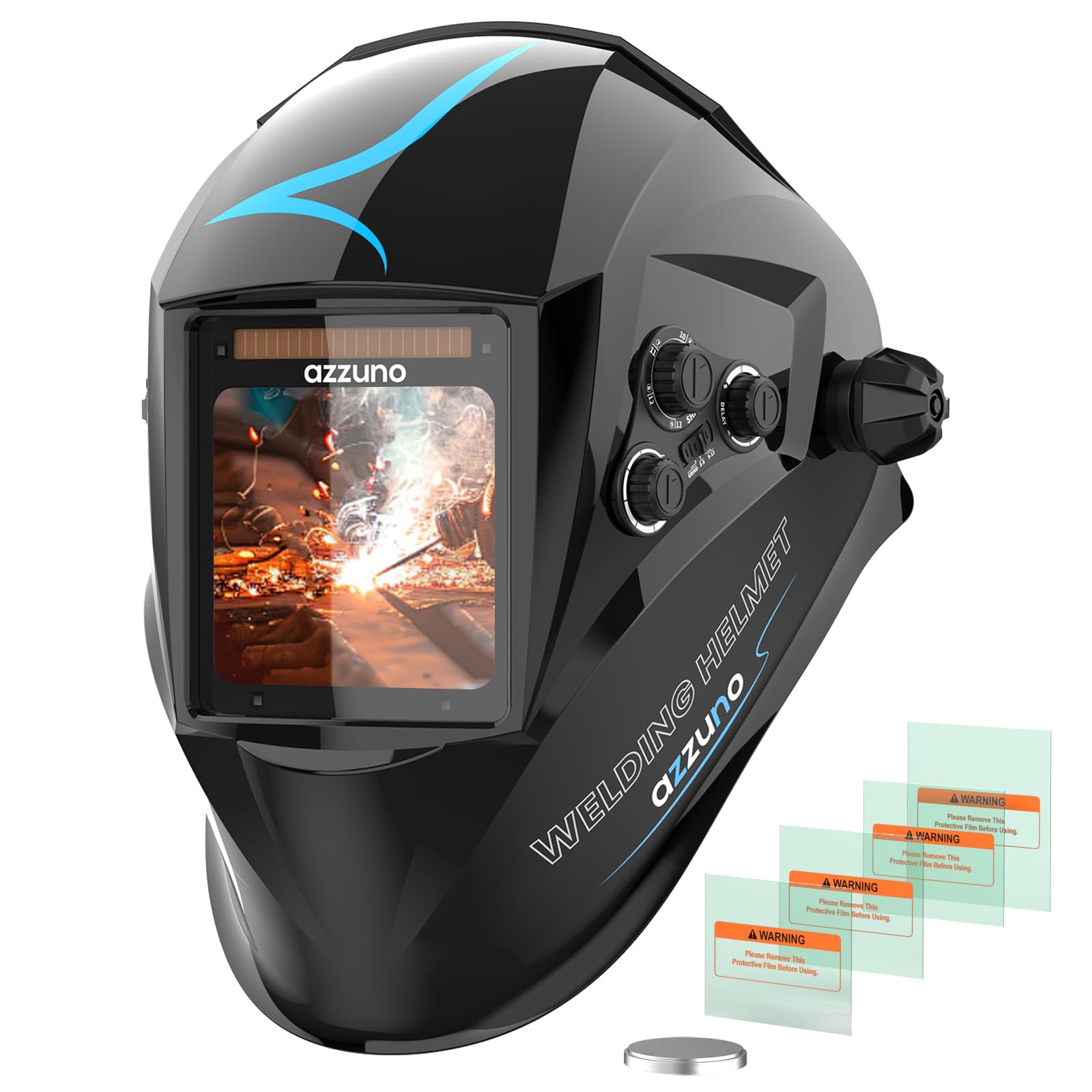 AZZUNO welding helmet true color lens delivers clear detail for precise welds.
