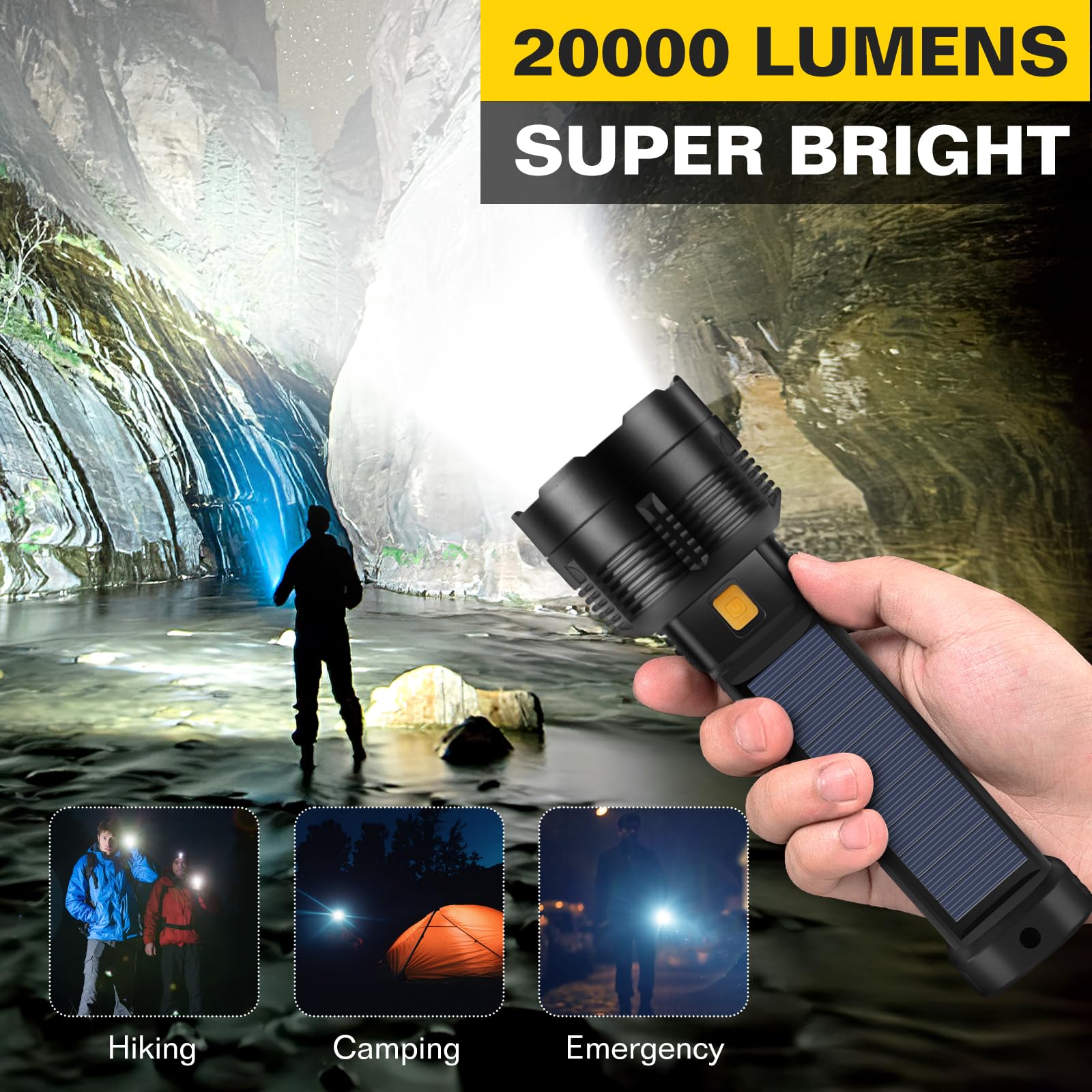 B013 solar panel on flashlight enabling off-grid charging during camping.