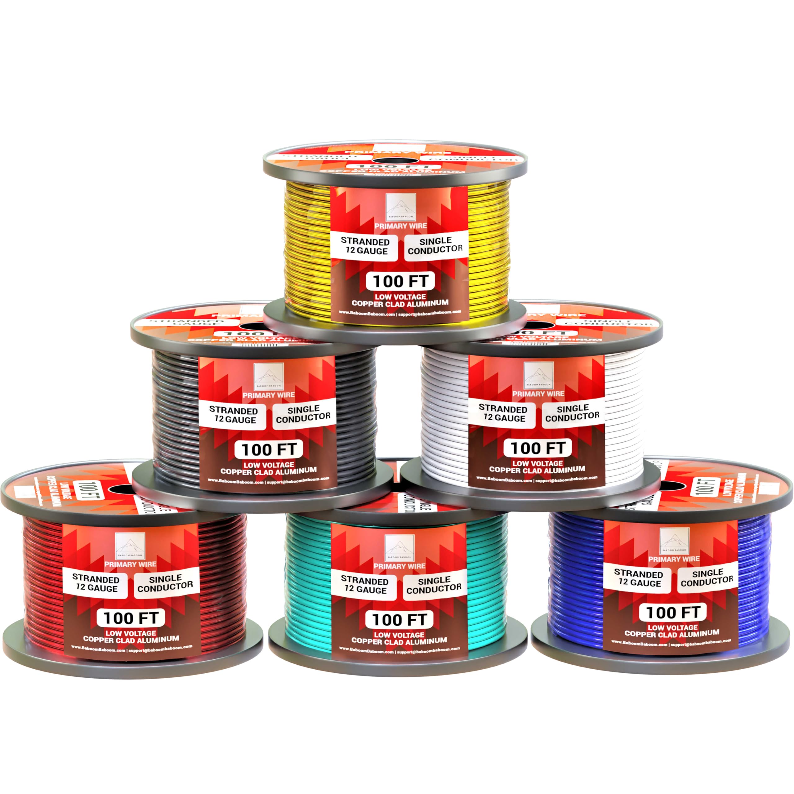 BABOOM 12 gauge wire colorful rolls for color-coded wiring projects.