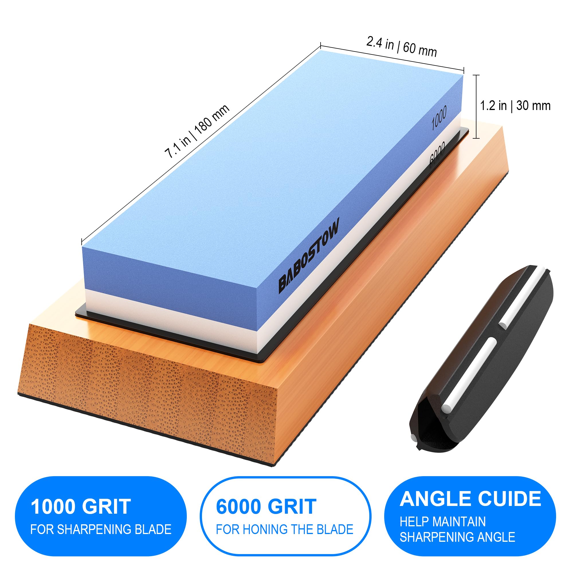 BABOSTOW non-slip bamboo base stabilizes the sharpening surface during use.