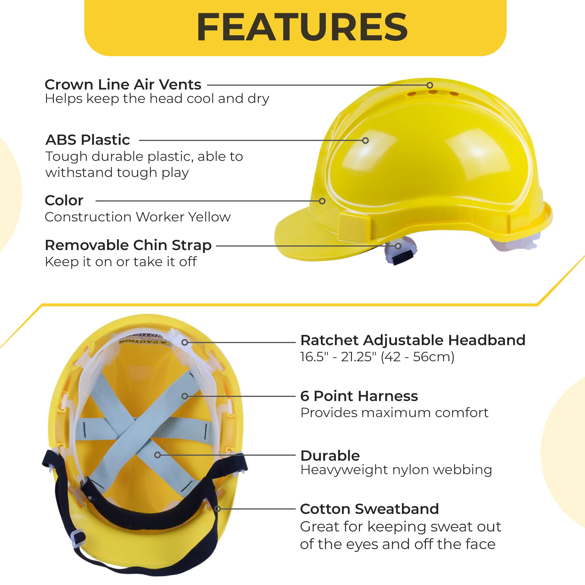 Babu Works child hard hat made from ABS plastic in construction yellow