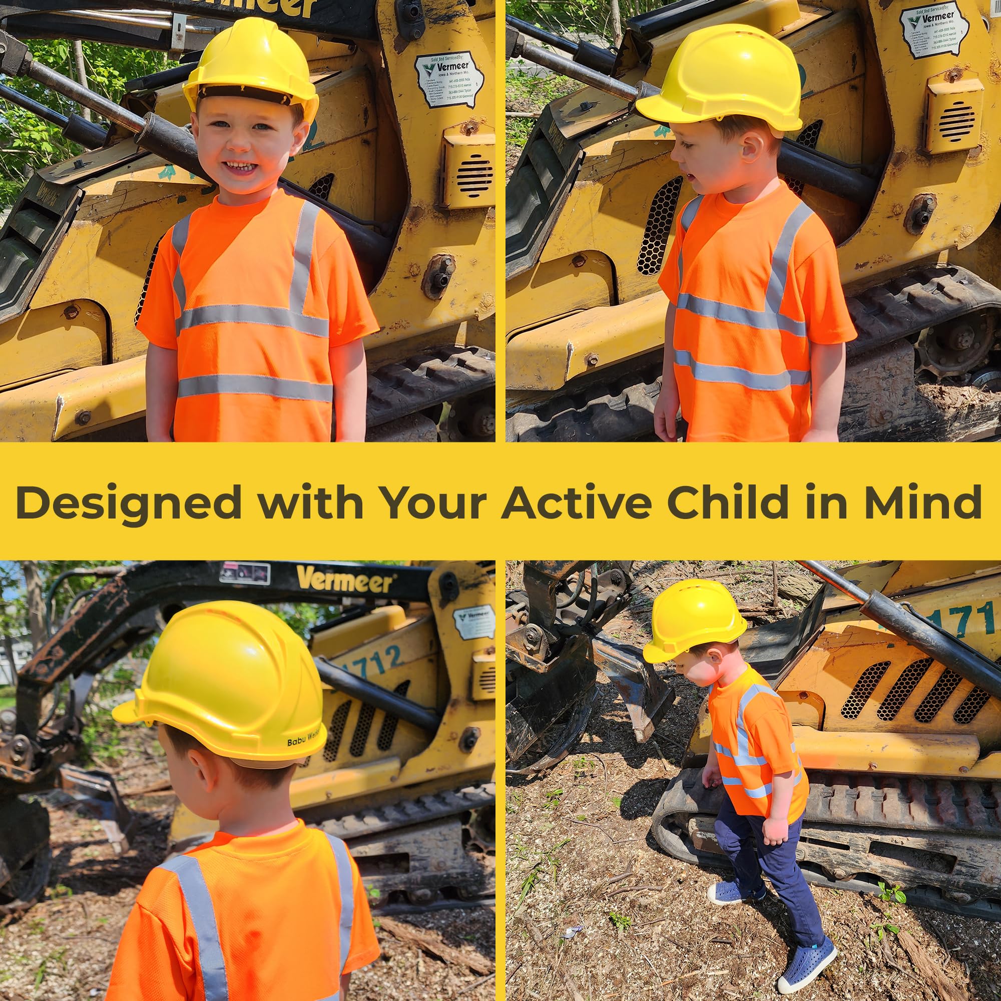 Babu Works child hard hat with a comfortable nylon liner for active play