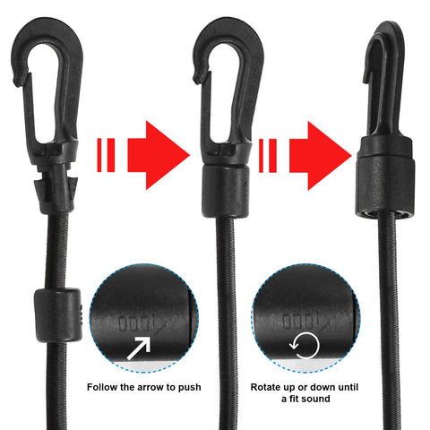 Bac-kitchen kayak tie-down with bungee cord securing equipment