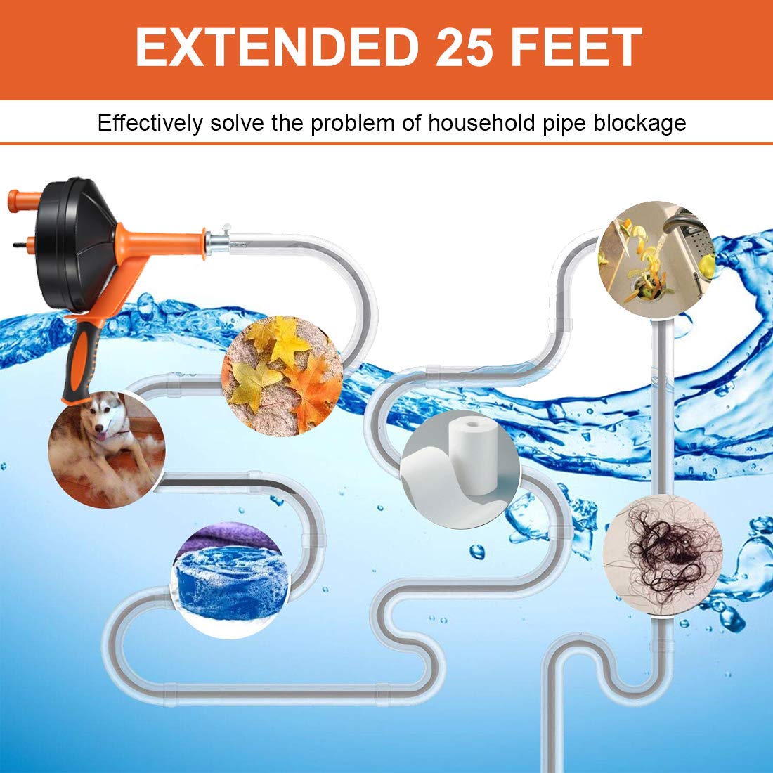 Shower drain clearing with BACEYIOU auger and 25 ft cable