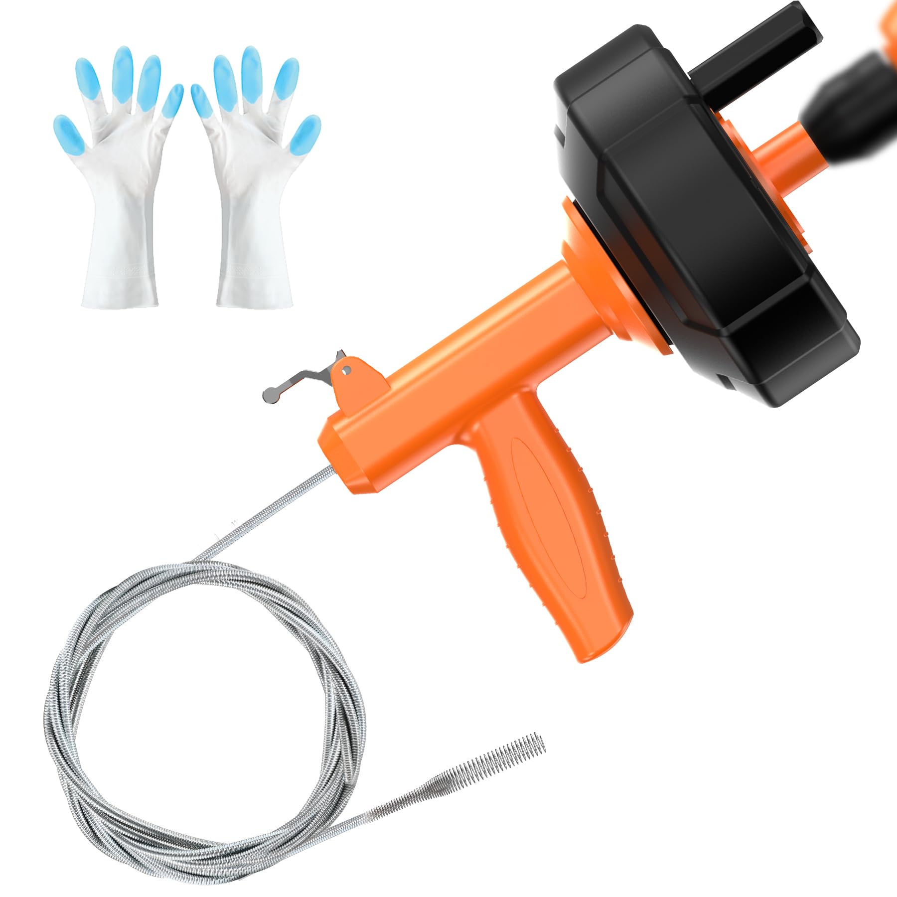 BACEYIOU drain snake with drill attachment demonstrates auto-feed for easy clog removal