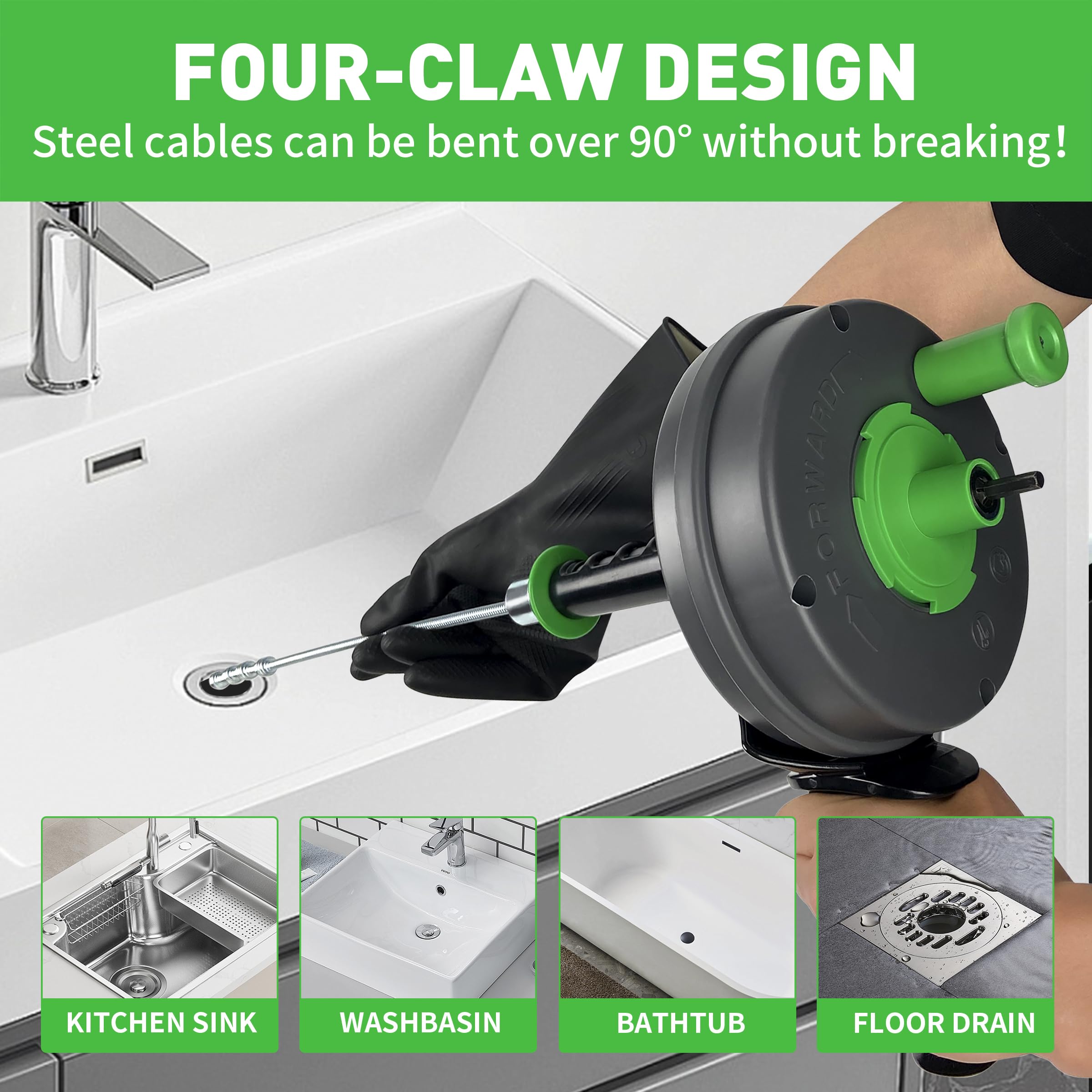 BACOENG drill adapter for auger enables faster, powered clog clearance.