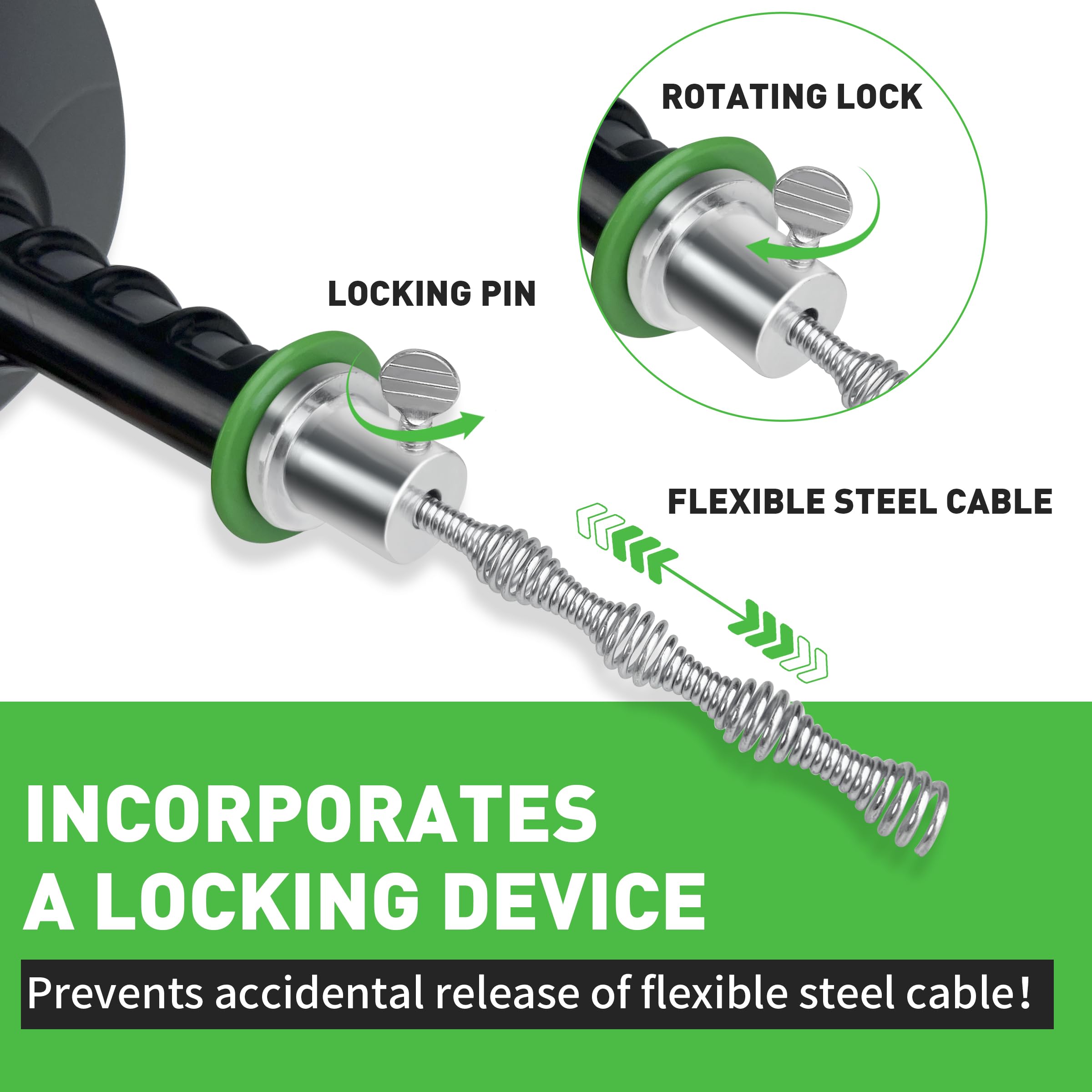 BACOENG four-tip cleaning head reaches deep into kitchen and shower drains.
