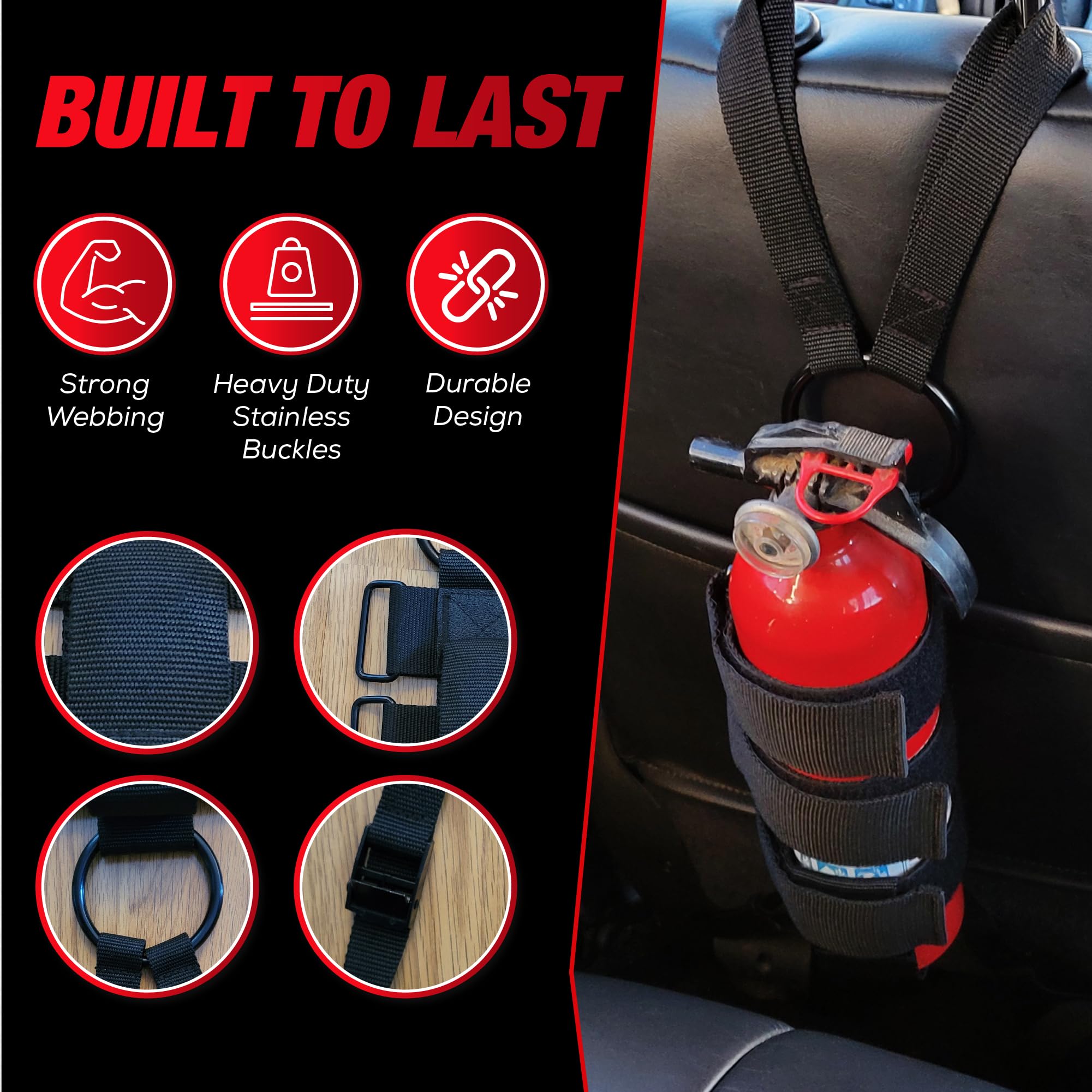 Badass Moto full-size fire extinguisher mount ready to hold larger capacity.