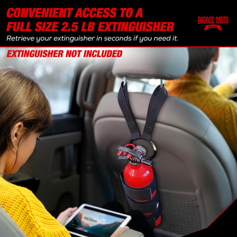 Badass Moto headrest post attachment demonstrates quick, tool-free setup.