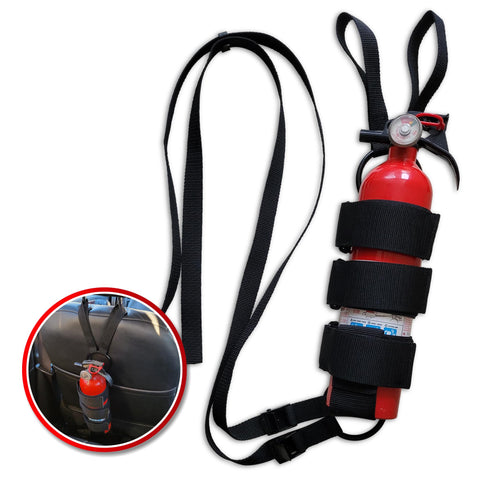 Badass Moto interior mount keeps extinguisher within reach during drives.