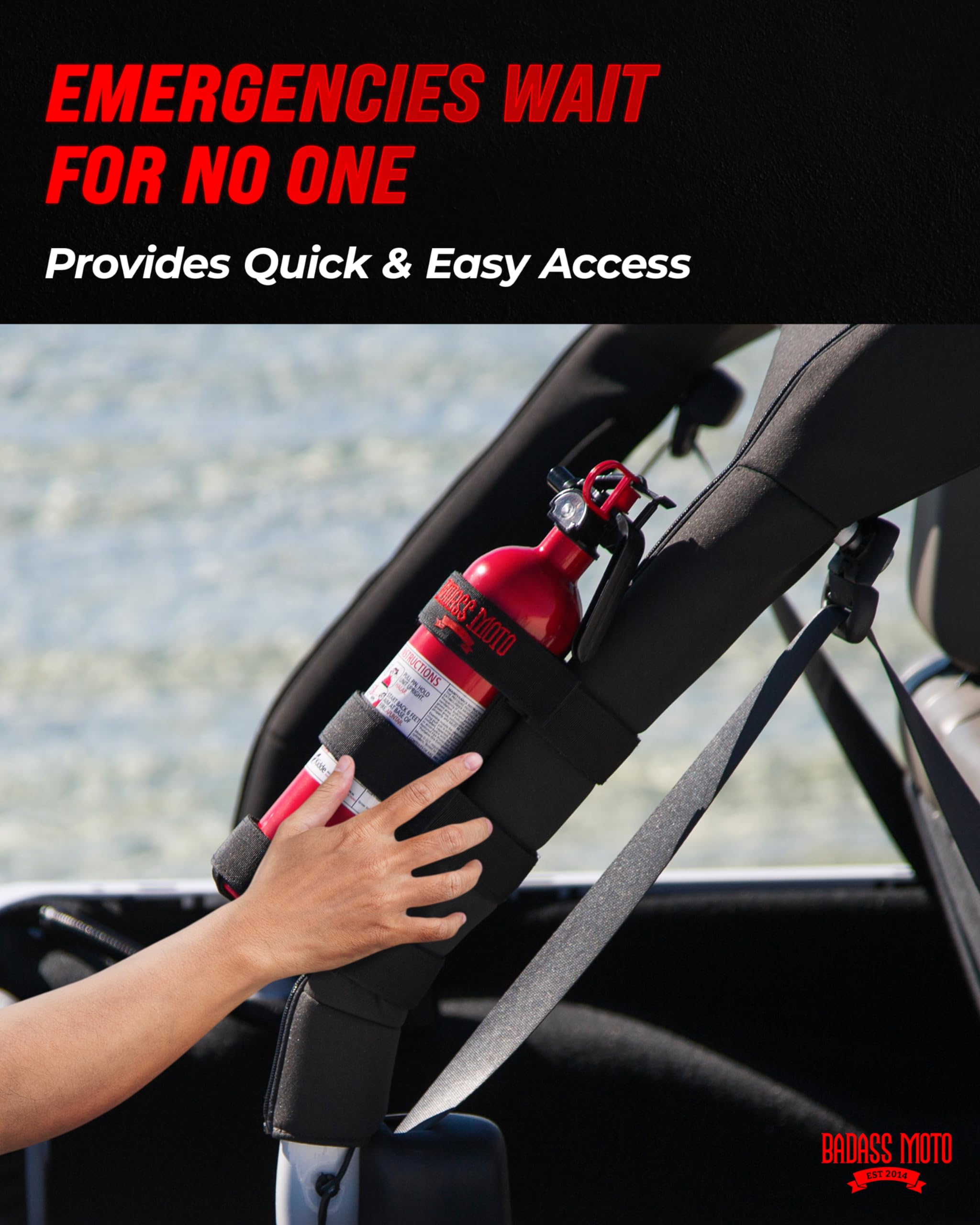Easy-install fire extinguisher mount on jeep roll bar by Badass Moto