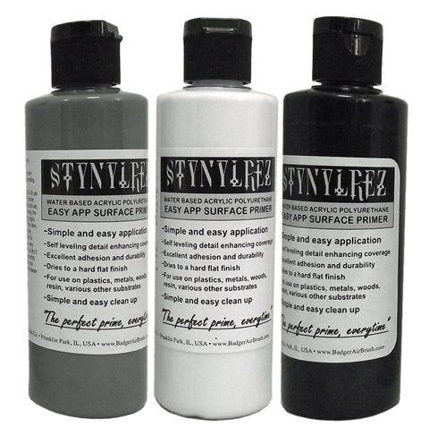 Badger SNR-410 Stynylrez primer in white gray black for versatile surface adhesion
